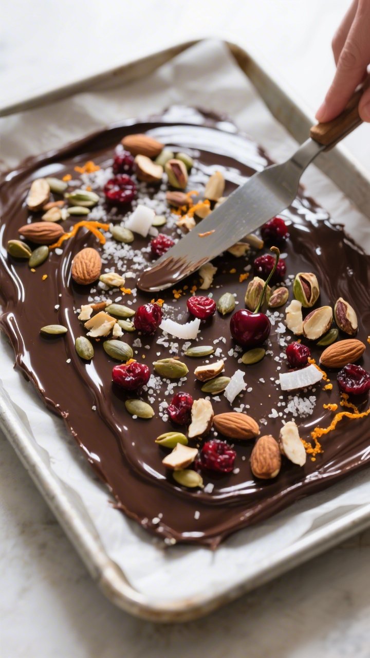 Cooking process — glossy melt and rapid topping: Close-up of freshly spread 1/4-inch layer of melt