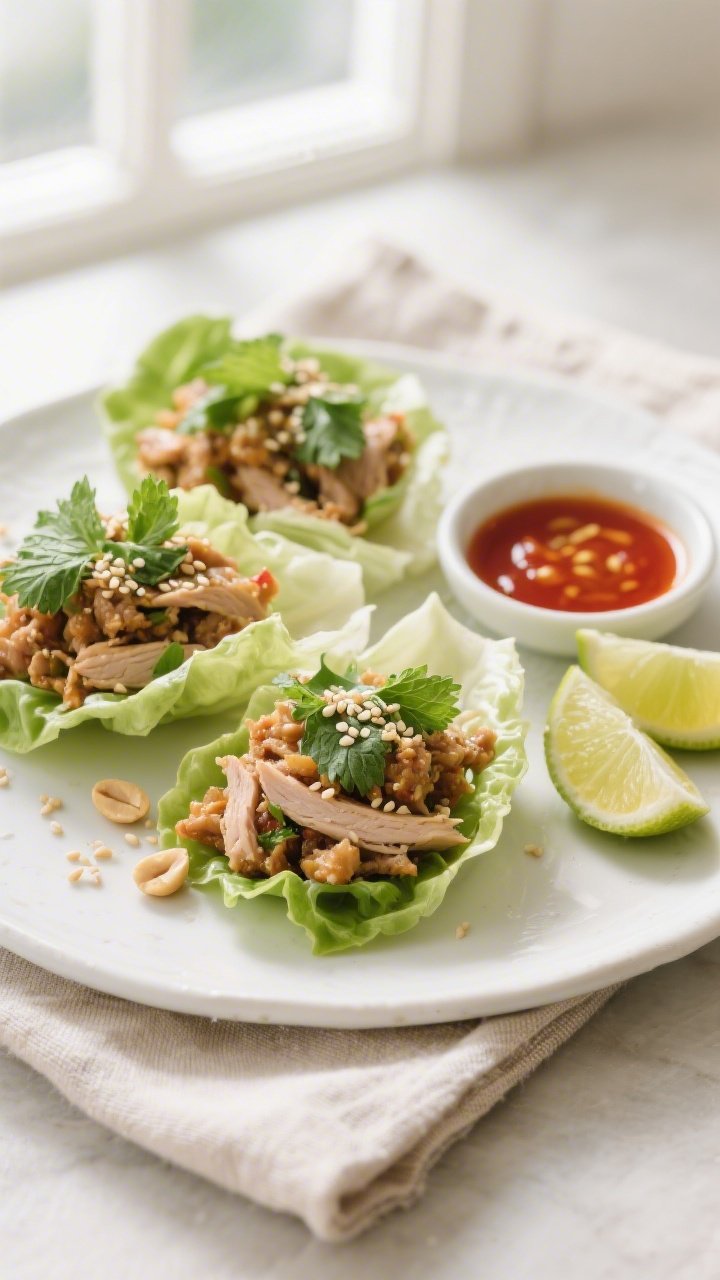 Final dish presentation: Beautifully plated gluten-free turkey lettuce wraps assembled with butter l
