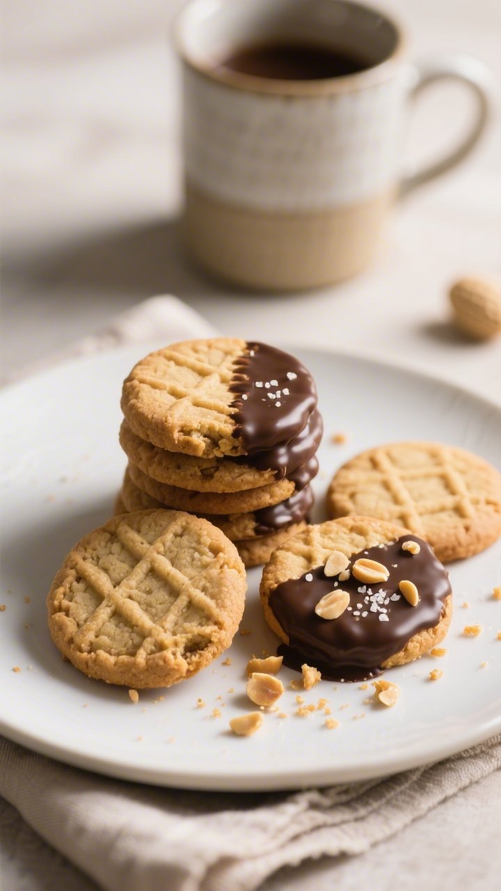 Final dish presentation: Beautifully plated gluten-free peanut butter cookies on a matte white plate