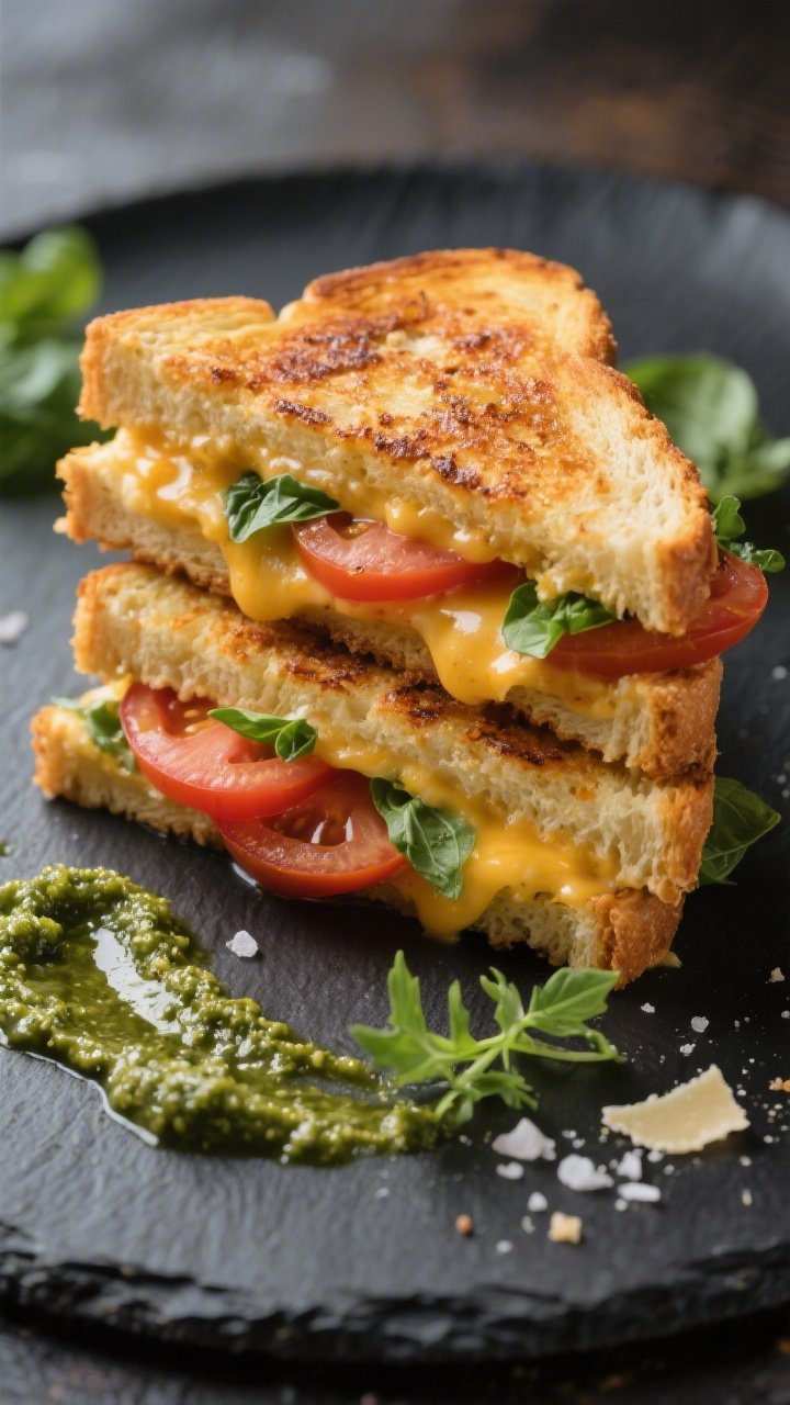 Final dish presentation: Restaurant-quality plated Gluten-Free Grilled Cheese — “Tomato Basil”