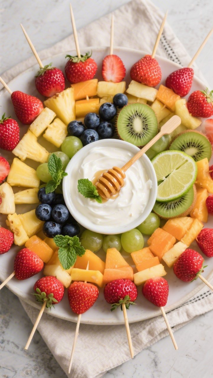 Final presentation, tasty top view: Overhead shot of a party-ready platter of chilled gluten-free fr