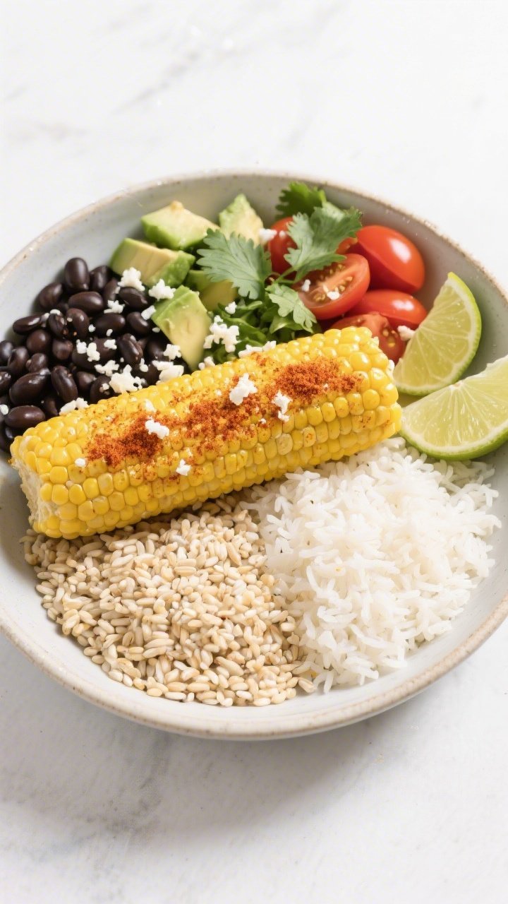 Overhead “build-your-own” top view: Tasty top-down shot of the dressed corn as the centerpiece i