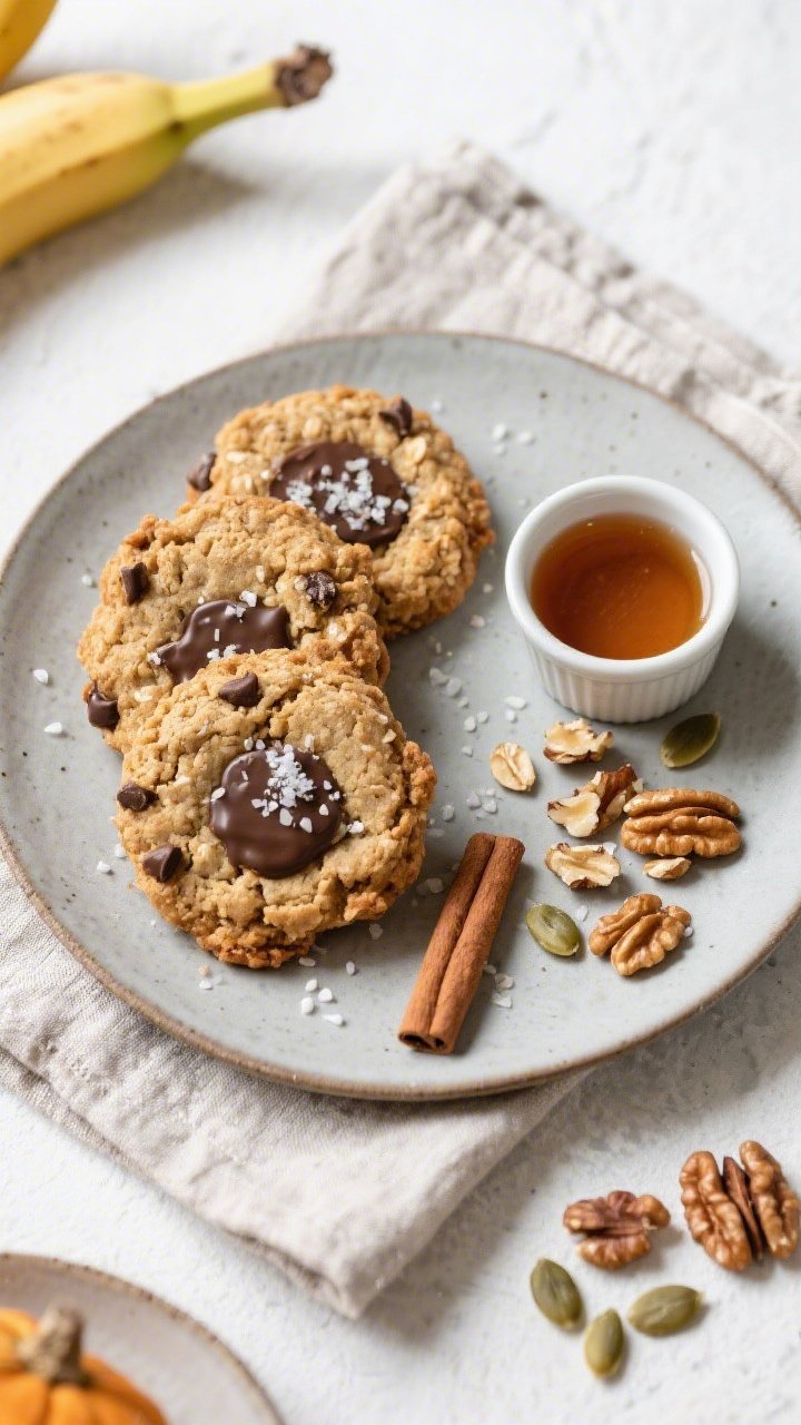 Tasty top view: Overhead shot of a breakfast spread featuring Banana Oat Breakfast Cookies arranged 